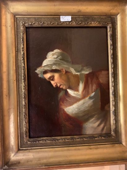 Huile sur toile, femme au tablier (restauration...
