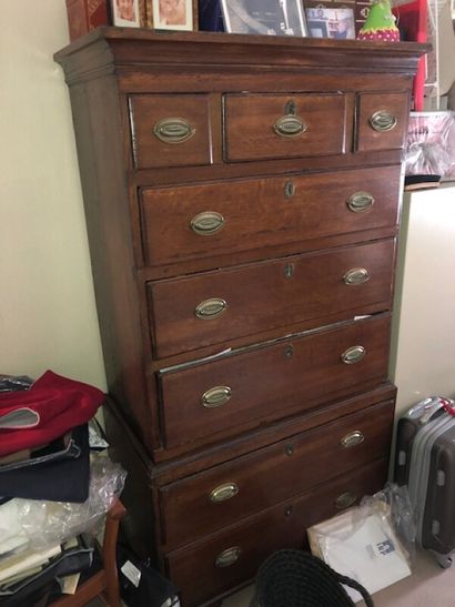 Chiffonnier deux corps en bois teinté et...