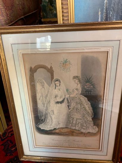 Cinq gravures en couleur sous verre