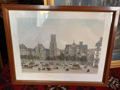 Cinq gravures en couleur sous verre