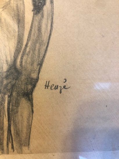 Lot de 3 dessins : 

- Edmond Amédée HEUZE...