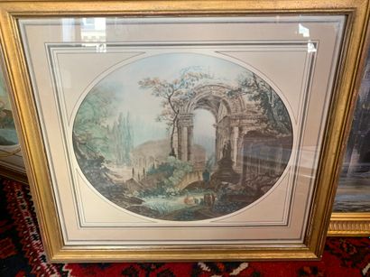Cinq gravures en couleur sous verre