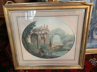 Cinq gravures en couleur sous verre