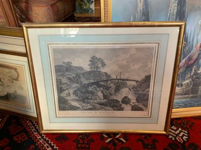 Cinq gravures en couleur sous verre