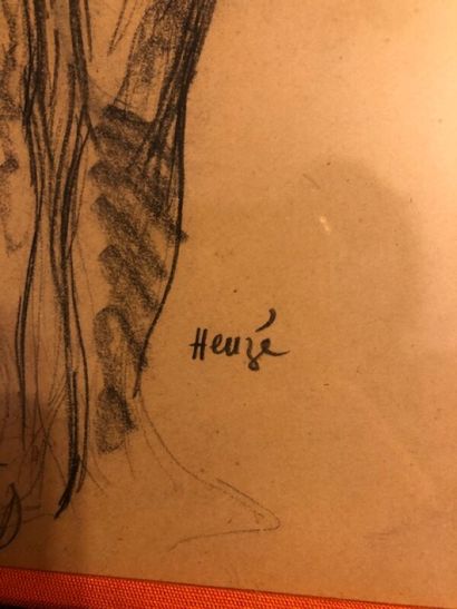 Lot de 3 dessins : 

- Edmond Amédée HEUZE...