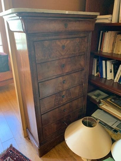 Mahogany veneered weekly cabinet with marble...