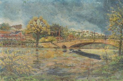 BURKHARD (XXe)

Le pont au printemps.

Huile...