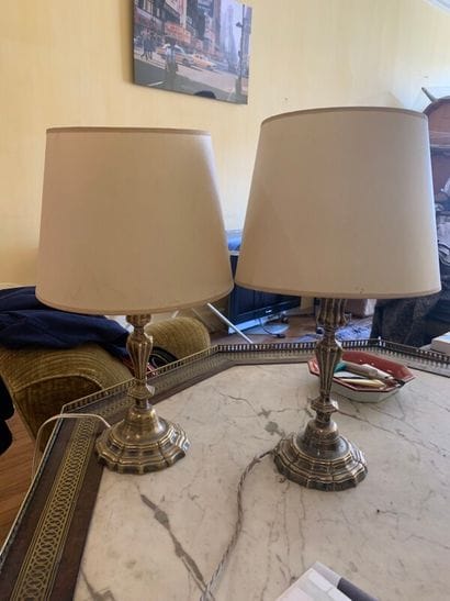 Pair of silver plated metal torches mounted...