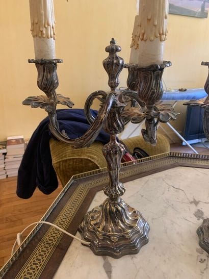 Pair of candelabras with three arms of moved...