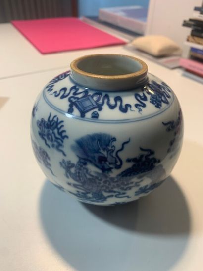 CHINE - Petit pot à gingembre à décor blanc...