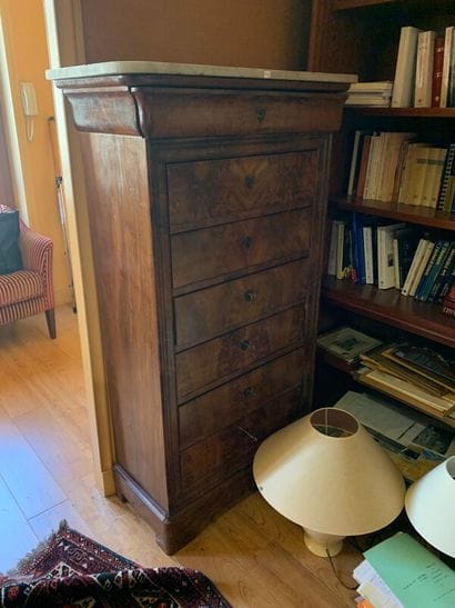 Mahogany veneered weekly cabinet with marble...