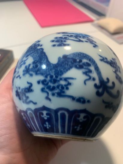 CHINE - Petit pot à gingembre à décor blanc...