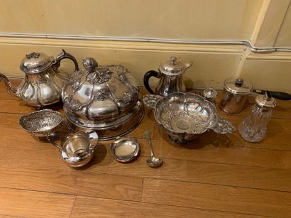 A lot of silver plated metal pieces of forms:...