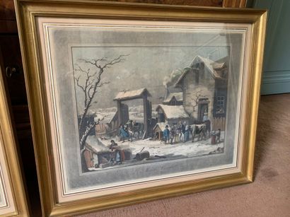 Pair of color engravings titled: 
