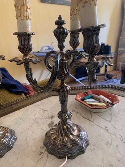 Pair of candelabras with three arms of moved...