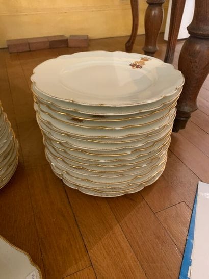Part of service in white porcelain, gold...