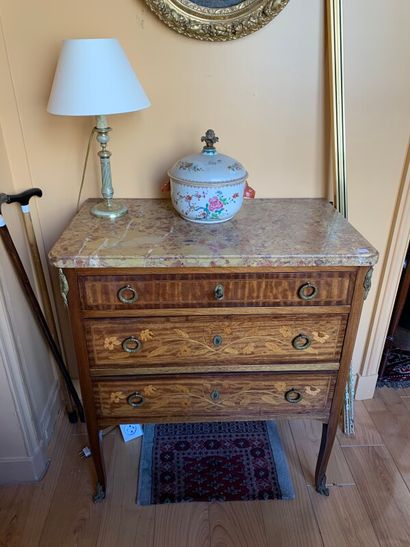 A small Louis XVI style inlaid wood chest...