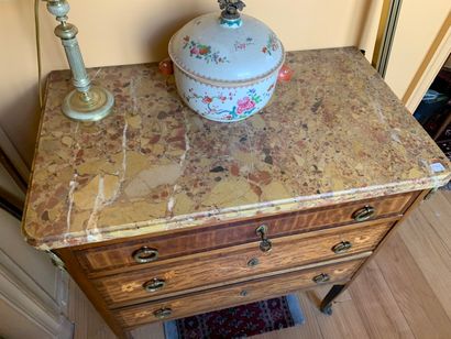 A small Louis XVI style inlaid wood chest...