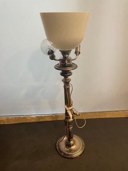 Lamp in silver plated metal with fluted shaft....