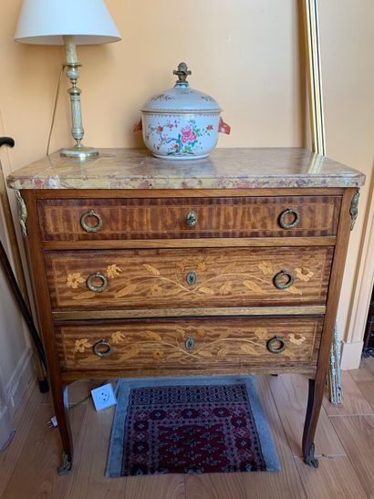 A small Louis XVI style inlaid wood chest...