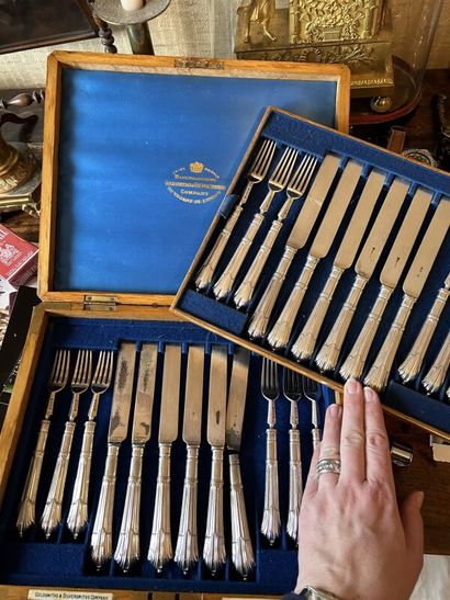 Dans un coffret en bois : 
Série de 12 fourchettes...
