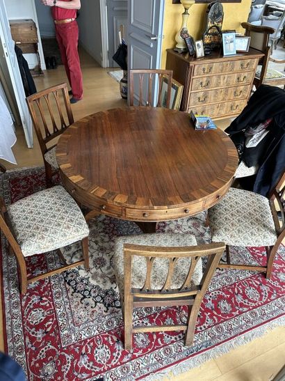 Petite TABLE ronde de bibliothèque et six...