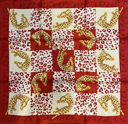 CARTIER, silk scarf decorated with panthers...