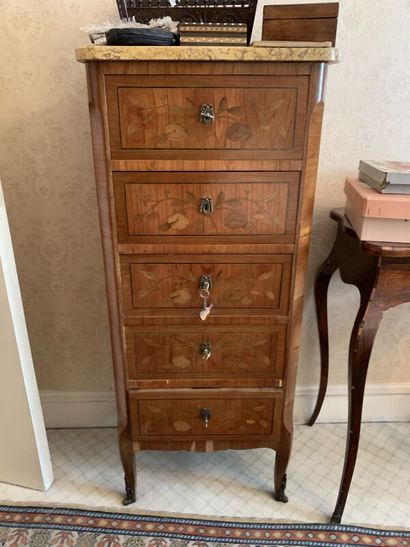 Chiffonier in veneered wood and rose marquetry...