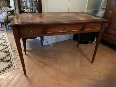 Mahogany veneered desk opening with three...