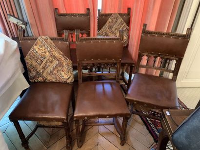 Set of six leather upholstered chairs with...