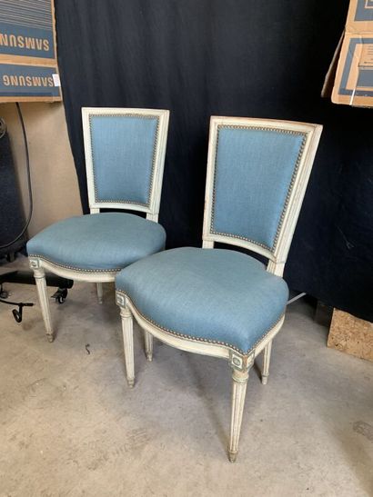 Pair of painted molded and carved wood CHAIRS,...
