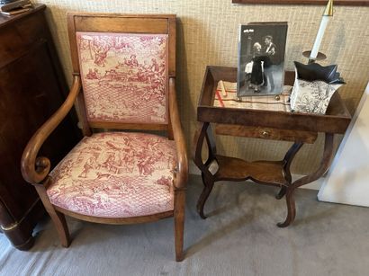 Lot: Armchair upholstered in toile de jouy...