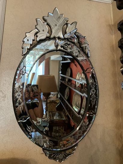 Venetian mirror with oval glazing beads,...
