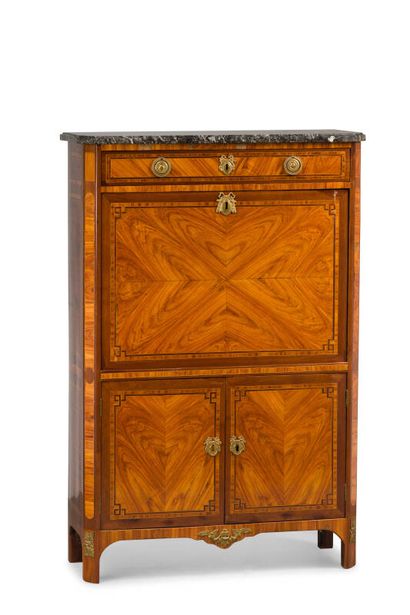 Straight desk in veneered wood, inlaid with...