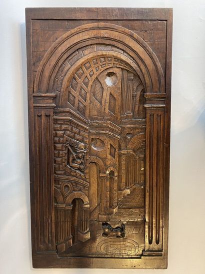 4 small decorative carved oak panels with...