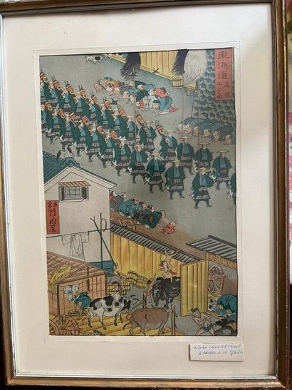 Six Japanese prints. One Chinese embroid...