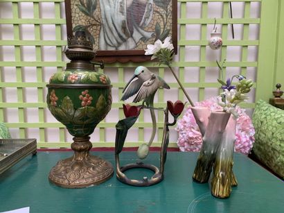 Lot of objects including an enameled earthenware...