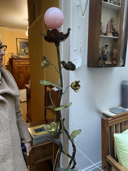 Painted metal floor lamp with heron and water...