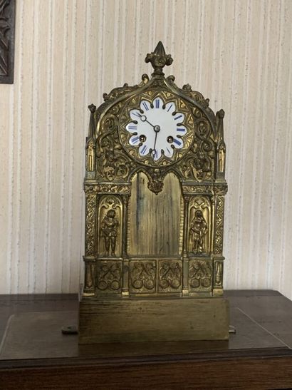 Neo-Gothic gilt bronze and repoussé clock....