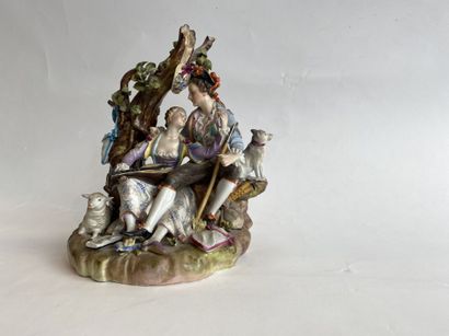 Meissen polychrome porcelain group. Height:...