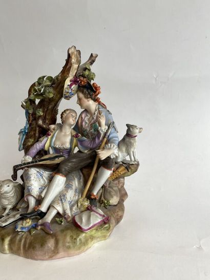 Meissen polychrome porcelain group. Height:...