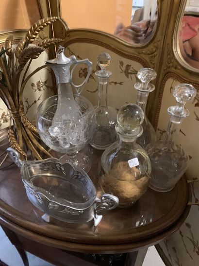 A set of cut crystal decanters and liqueur...