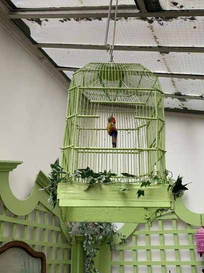 Apple-green lacquered birdcage. 
Height:...