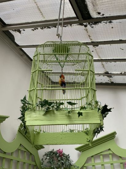 Apple-green lacquered birdcage. 
Height:...