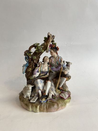 Meissen polychrome porcelain group. Height:...