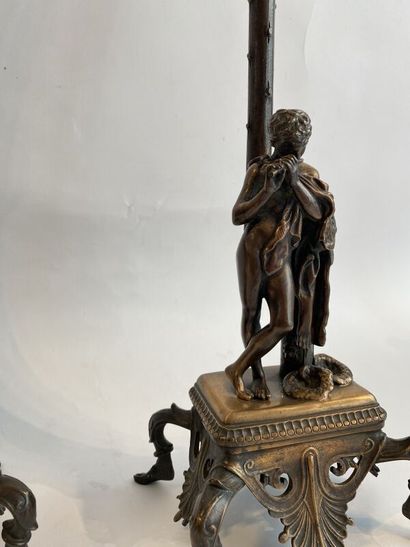 Pair of patinated bronze torches decorated...