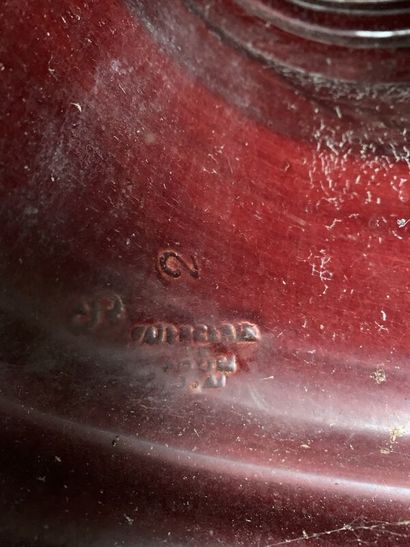 Red earthenware planter on base, handle with...