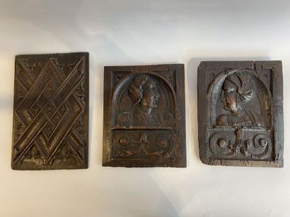 4 small decorative carved oak panels with...