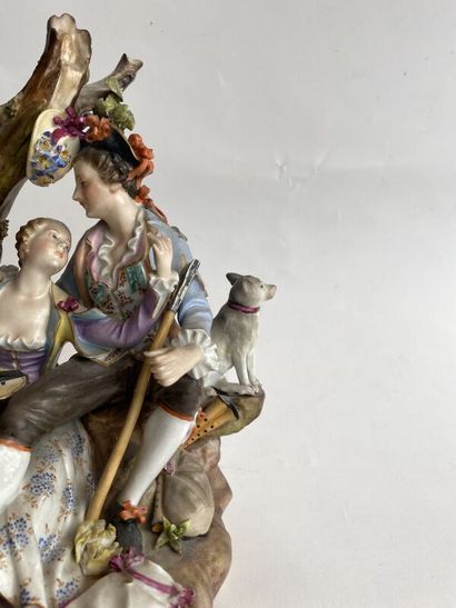 Meissen polychrome porcelain group. Height:...