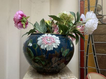 Large enameled porcelain vase with relief...